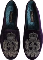Purple Velvet Crown Embroidery Loafers Shoes 2