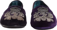 Purple Velvet Crown Embroidery Loafers Shoes 3