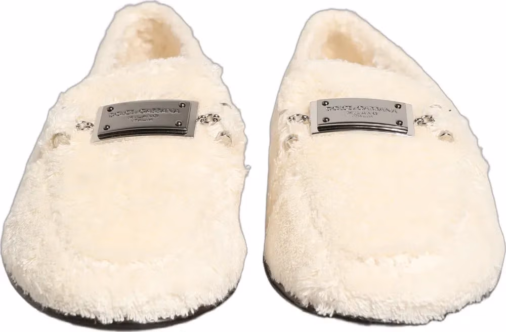 White Fur Shearling Men Dress Loafers Shoes