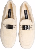 White Fur Shearling Men Dress Loafers Shoes 2