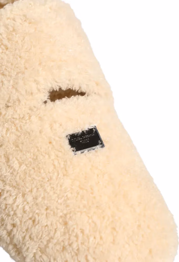 Beige Faux Fur Flats Men Slides Sandals Shoes