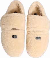 Beige Faux Fur Flats Men Slides Sandals Shoes 3