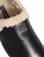 Beige Black Fur Shearling Slides Sandals Shoes 1