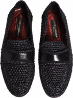 Black Woven Raffia Slip On Loafers Shoes 3