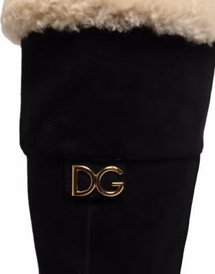 Black Suede Leather Knee High Boots Shoes
