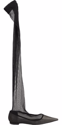 Black Over The Knee Tulle Flats Boots Shoes