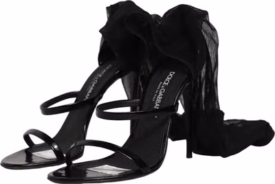Stiletto Sandals Socks Knee High Boots Black
