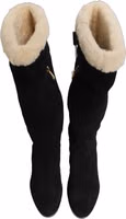 Suede Leather Knee High Boots Black 3