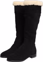 Suede Leather Knee High Boots Black 4