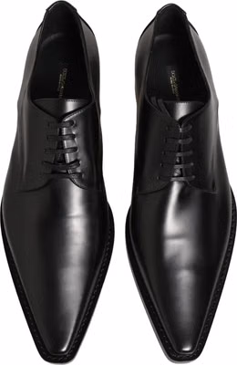 Black Leather Lace Up Derby Dress Shoes