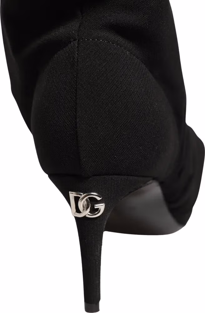 Black Stretch Socks Heels Ankle Boots Shoes