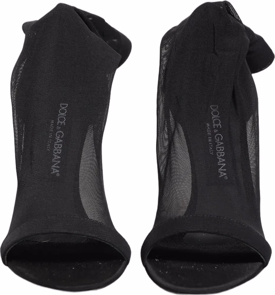 Black Nylon Mesh Sock Style Boots Shoes