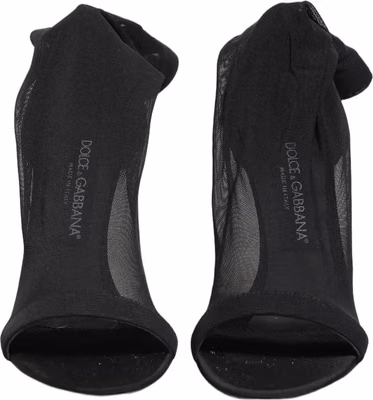 Black Nylon Mesh Sock Style Boots Shoes