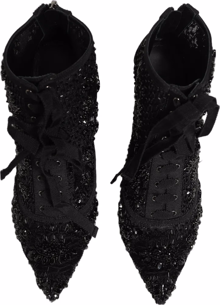 Black Embellished Mesh Ankle Boots Shoes