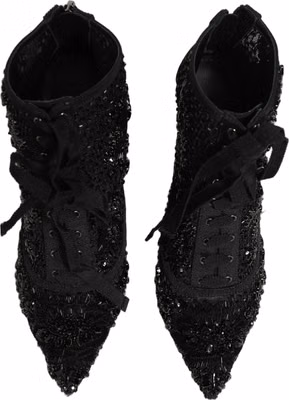 Black Embellished Mesh Ankle Boots Shoes