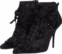 Black Embellished Mesh Ankle Boots Shoes 2