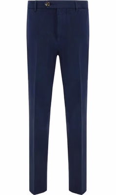 Blue Cotton Casual Pants