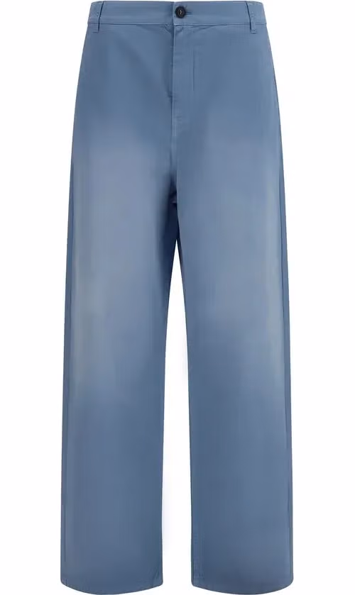 Blue Cotton Casual Pants