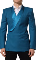Teal Wool Double Breasted Formal Coat Blazer 4