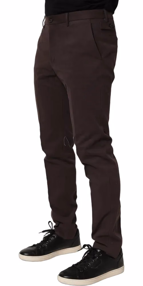 Brown Cotton Skinny Leg Dress Trouser Pants