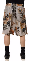 Beige Floral Print Silk Men Bermuda Shorts 2