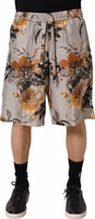 Beige Floral Print Silk Men Bermuda Shorts 4