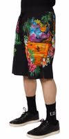 Black Cotton Tropical Floral Bermuda Shorts 1