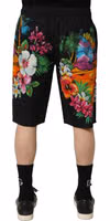 Black Cotton Tropical Floral Bermuda Shorts 2