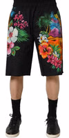 Black Cotton Tropical Floral Bermuda Shorts 4