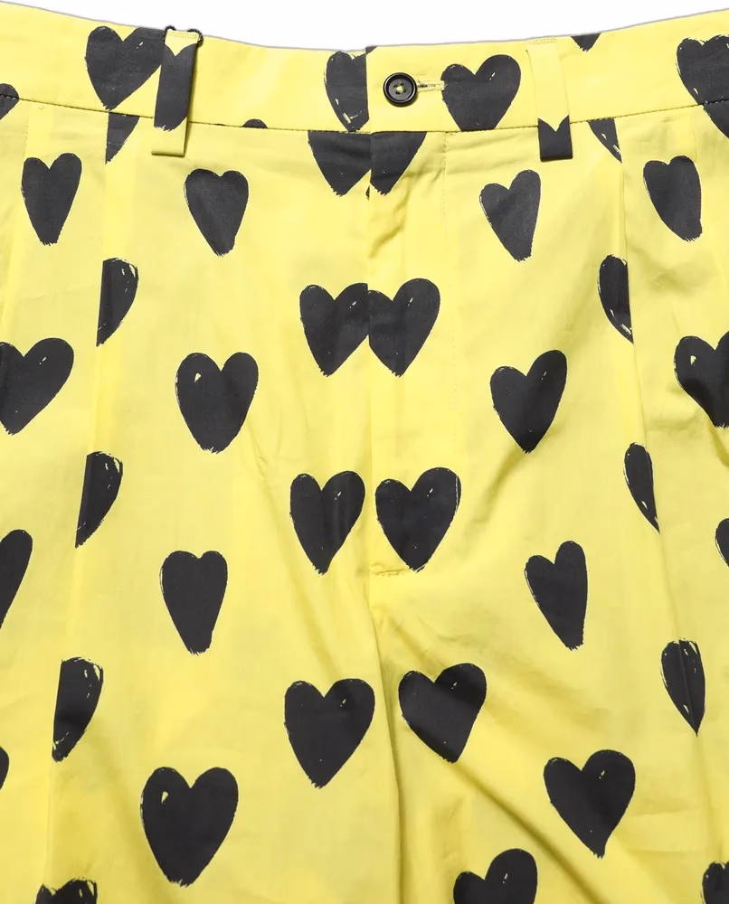 Yellow Cotton Heart Print Men Bermuda Shorts