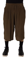 Brown Silk Mid Waist Pleated Bermuda Shorts 1