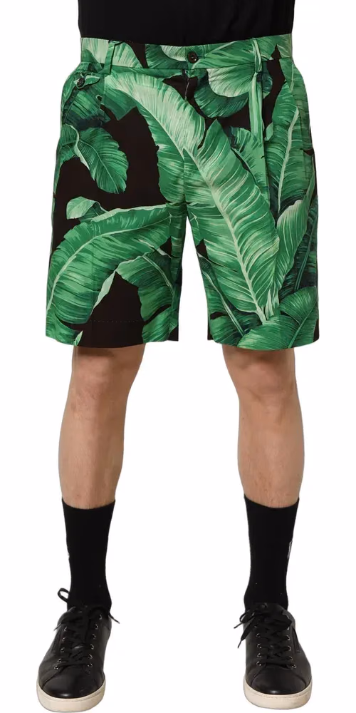 Black Green Banana Leaf Men Bermuda Shorts