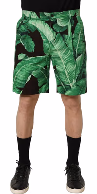 Black Green Banana Leaf Men Bermuda Shorts