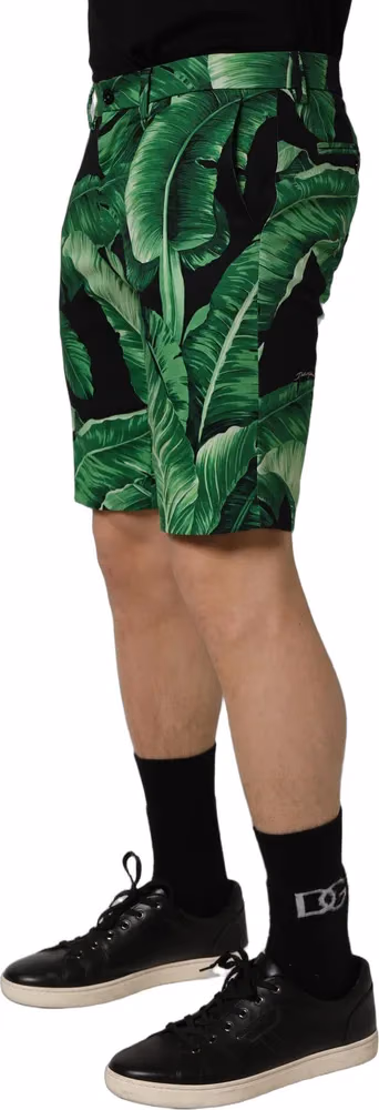 Black Green Banana Leaf Men Bermuda Shorts