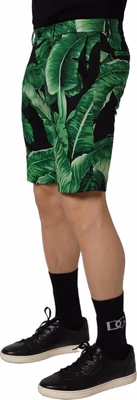 Black Green Banana Leaf Men Bermuda Shorts