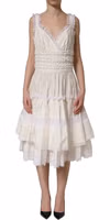 White Cotton Poplin Ruffled Midi Dress 4