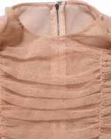 Beige Cotton Mesh Ruched Sheath Midi Dress 1