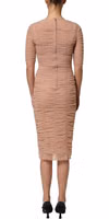 Beige Cotton Mesh Ruched Sheath Midi Dress 4