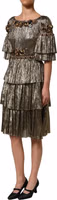 Metallic Gold Embellished Tiered Midi Dress 3