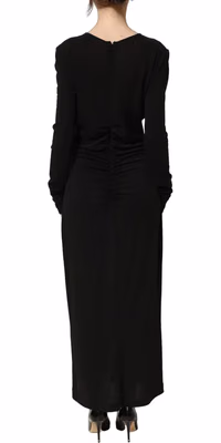 Black Cotton Long Sleeves Sheath Maxi Dress