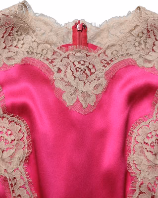 Fuchsia Pink Lace Detail A-line Midi Dress