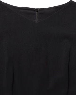 Black Viscose Short Sleeve A-line Midi Dress