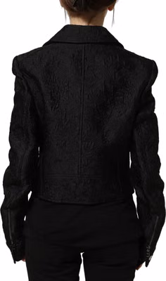 Black Floral Brocade Biker Blouson Jacket