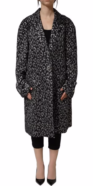 Black Silver Jacquard Leopard Coat Jacket
