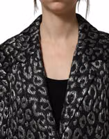 Black Silver Jacquard Leopard Coat Jacket 3