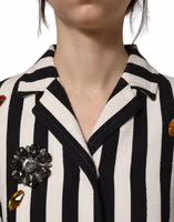 Black White Striped Embellished Coat Jacket 1