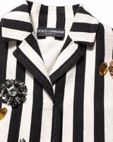 Black White Striped Embellished Coat Jacket 2
