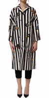 Black White Striped Embellished Coat Jacket 4