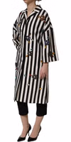 Black White Striped Embellished Coat Jacket 5