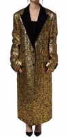 Gold Floral Jacquard Wool Trench Coat Jacket 2